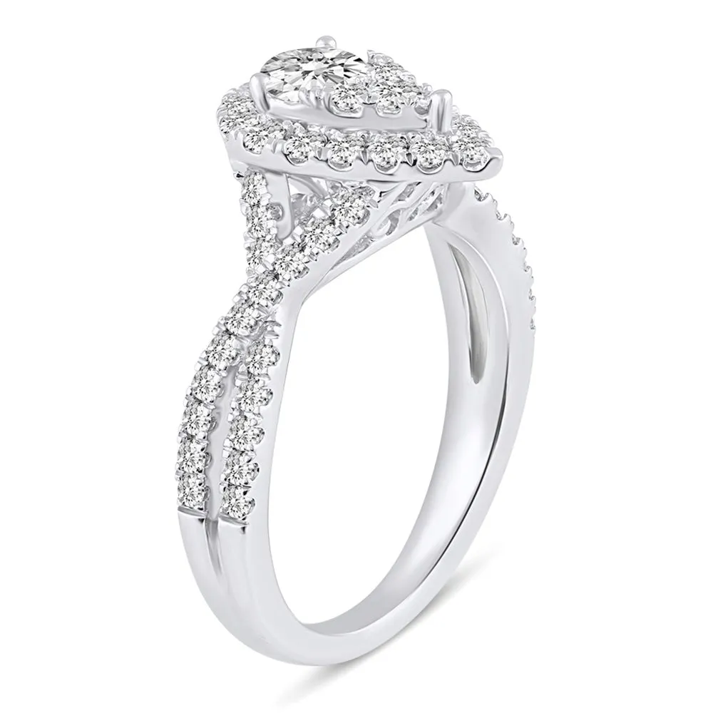 1 1/4 Cttw  (I2 Clarity) Diamond Halo Pear Shape Engagement Wedding Bridal Ring in 14K Gold