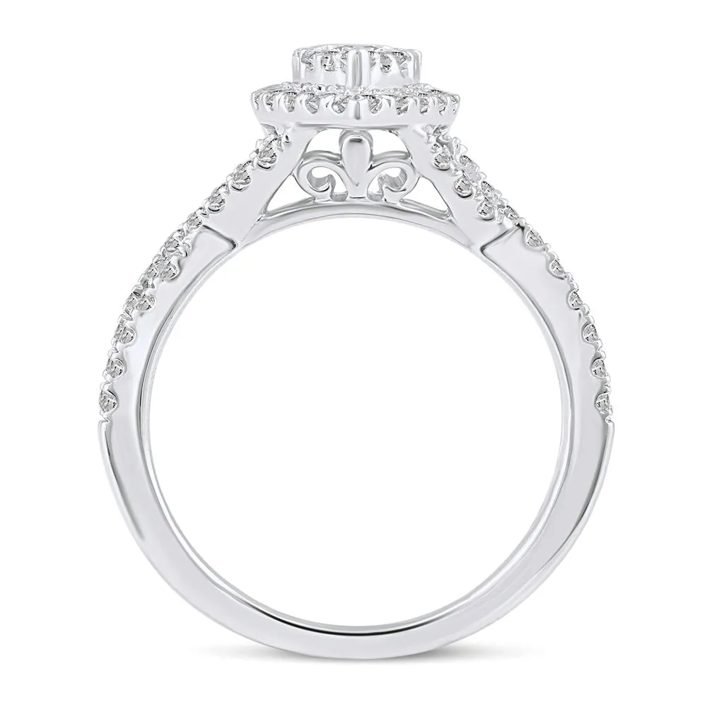 1 1/4 Cttw  (I2 Clarity) Diamond Halo Pear Shape Engagement Wedding Bridal Ring in 14K Gold