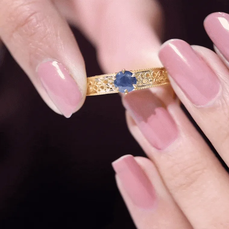 1 CT Round Cut Solitaire Blue Sapphire Filigree Engagement Ring