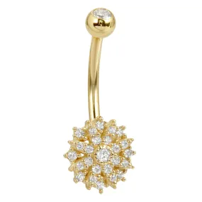 14k Solid Gold Banana Belly Ring with 10mm Flower Design