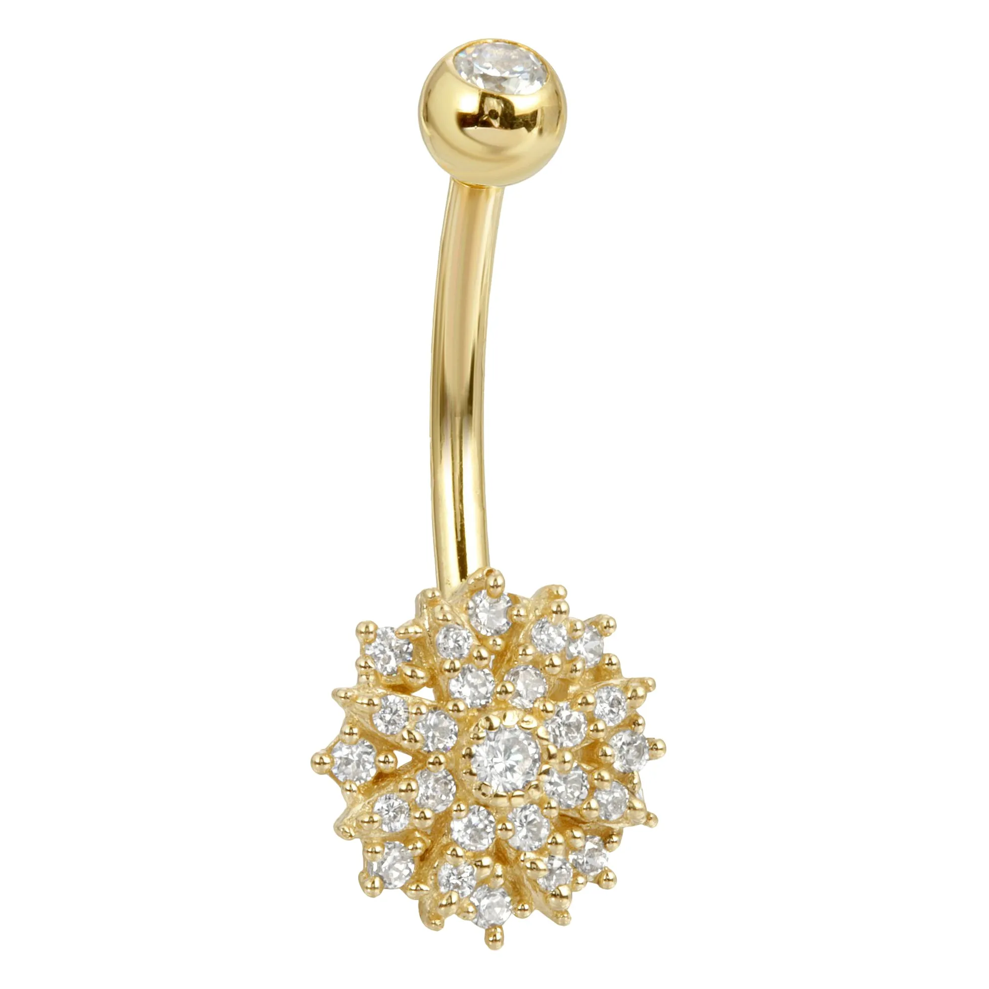 14k Solid Gold Banana Belly Ring with 10mm Flower Design