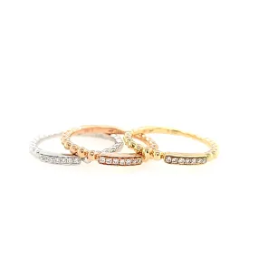 14k Tri-Color Beaded Band Ring Set (I2689)