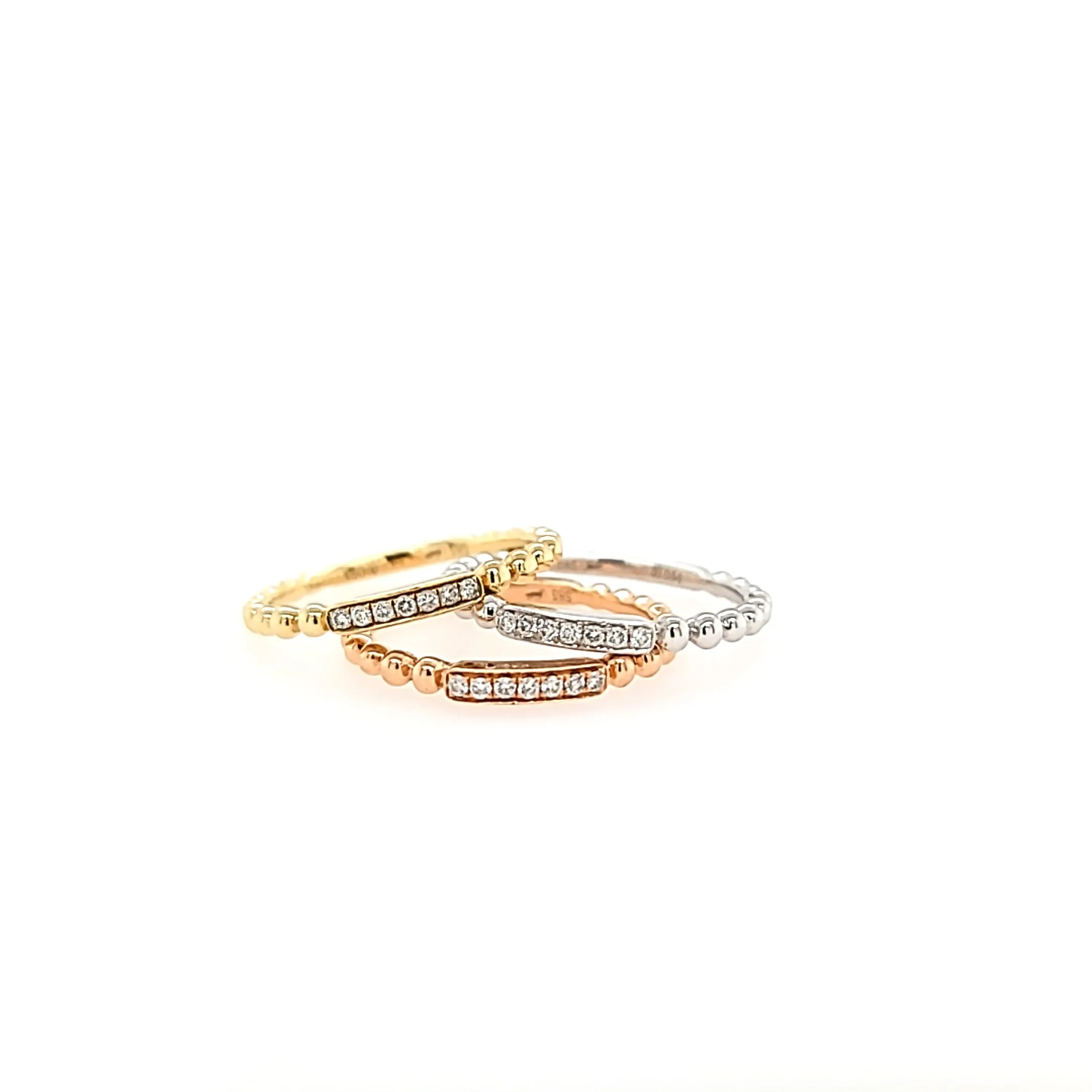 14k Tri-Color Beaded Band Ring Set (I2689)