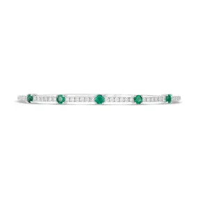 14K White Gold Emerald and Diamond Clasped Bangle