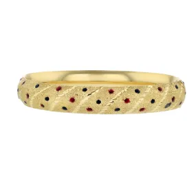 14K Yellow Gold Blue and Red Enamel Bangle Bracelet