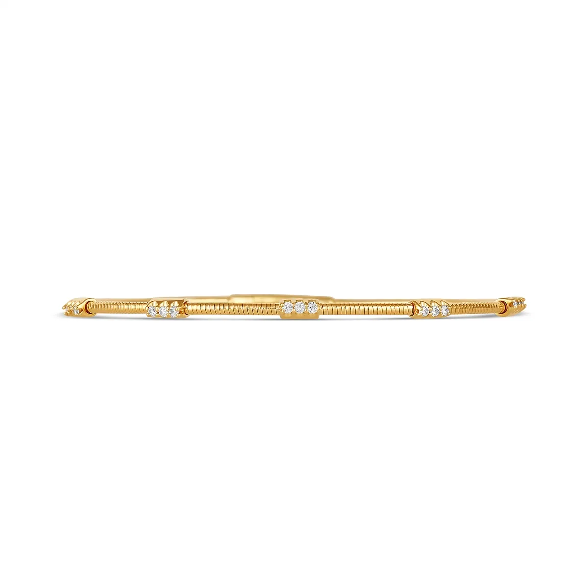 14K Yellow Gold Clasped Bangle with Diamond Sections