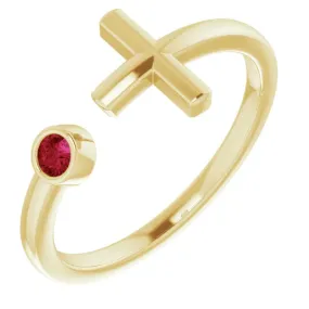 14K Yellow Natural Mozambique Garnet Cross Ring