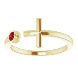14K Yellow Natural Mozambique Garnet Cross Ring