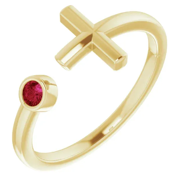 14K Yellow Natural Mozambique Garnet Cross Ring
