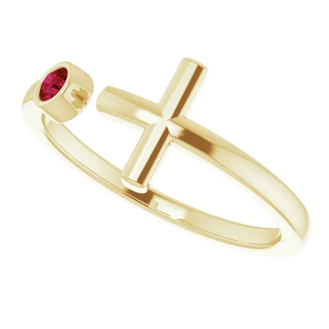 14K Yellow Natural Mozambique Garnet Cross Ring