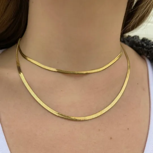 18K Gold-Filled Herringbone Necklace 4mm