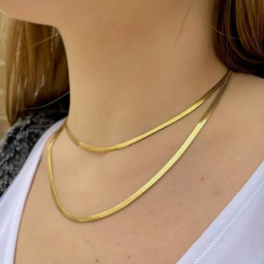 18K Gold-Filled Herringbone Necklace 4mm