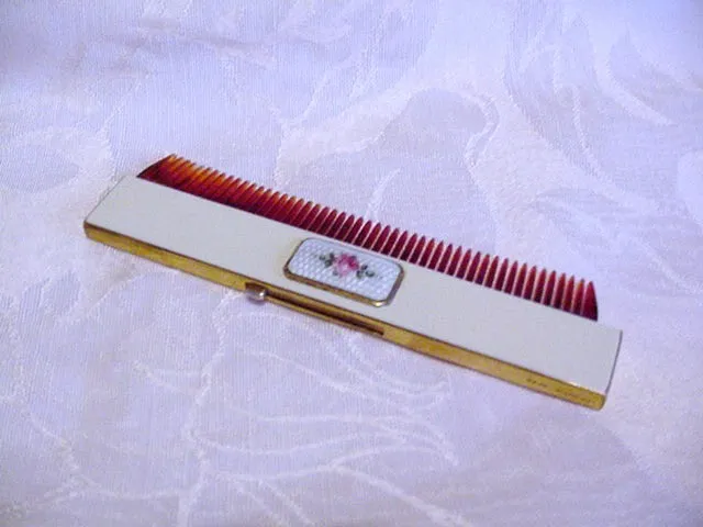 1922 Guilloche Enamel Comb B & B Co Vintage Retractable Ladies Comb Art Deco Comb