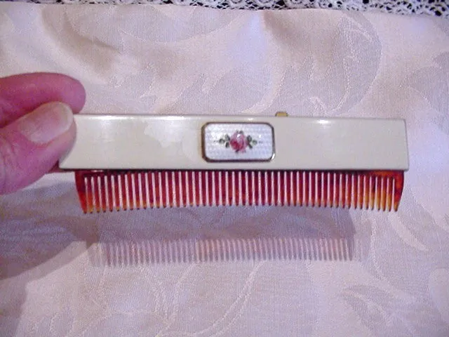 1922 Guilloche Enamel Comb B & B Co Vintage Retractable Ladies Comb Art Deco Comb