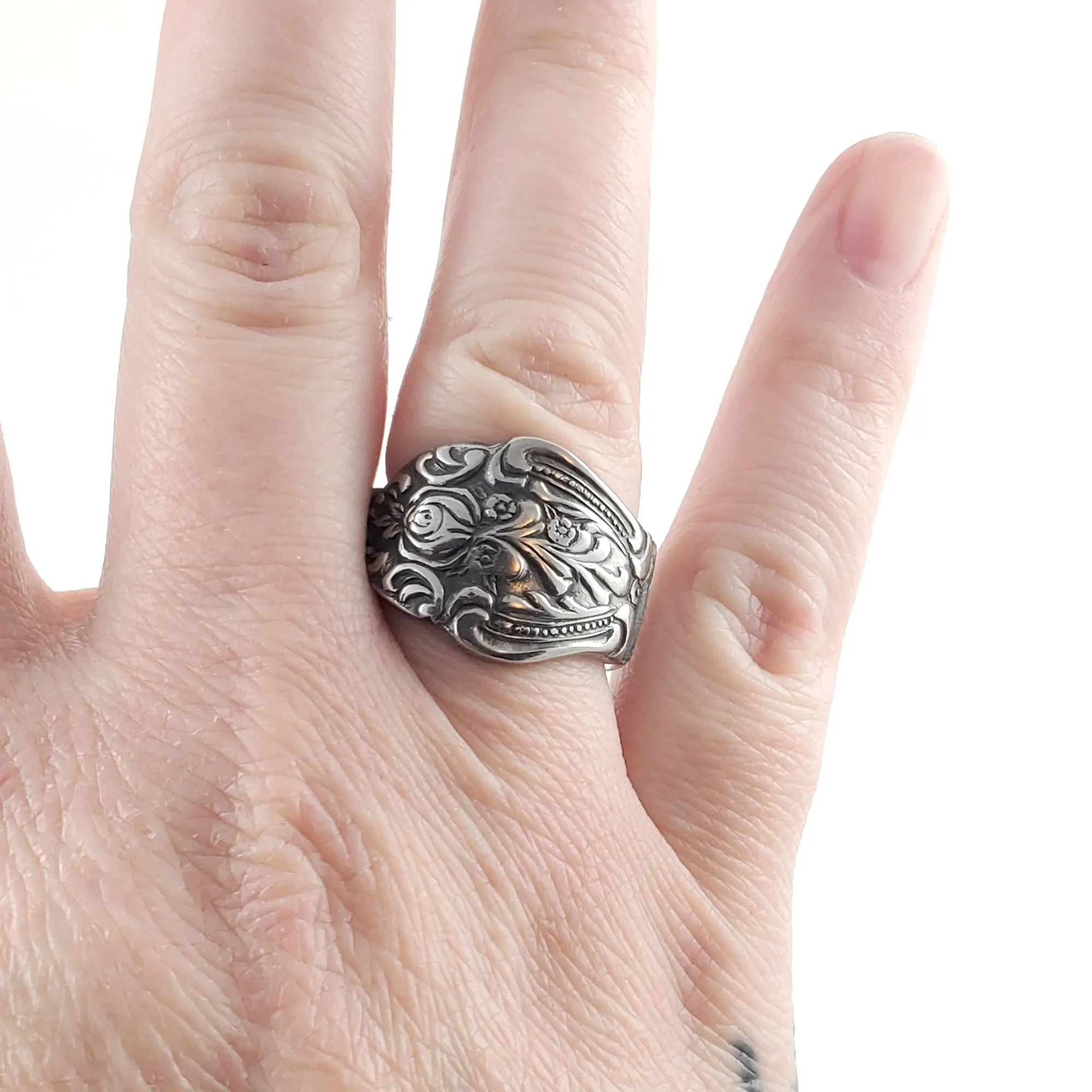 1970's Rose Floral Stainless Steel Spoon Ring