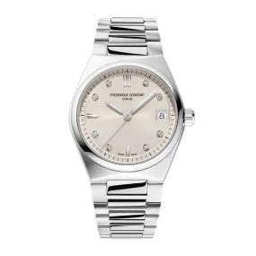 31MM FREDERIQUE CONSTANT HIGHLIFE LADY'S QUARTZ WATCH WITH GREY BRASS DATE DIAL AND DIAMOND MARKERS
