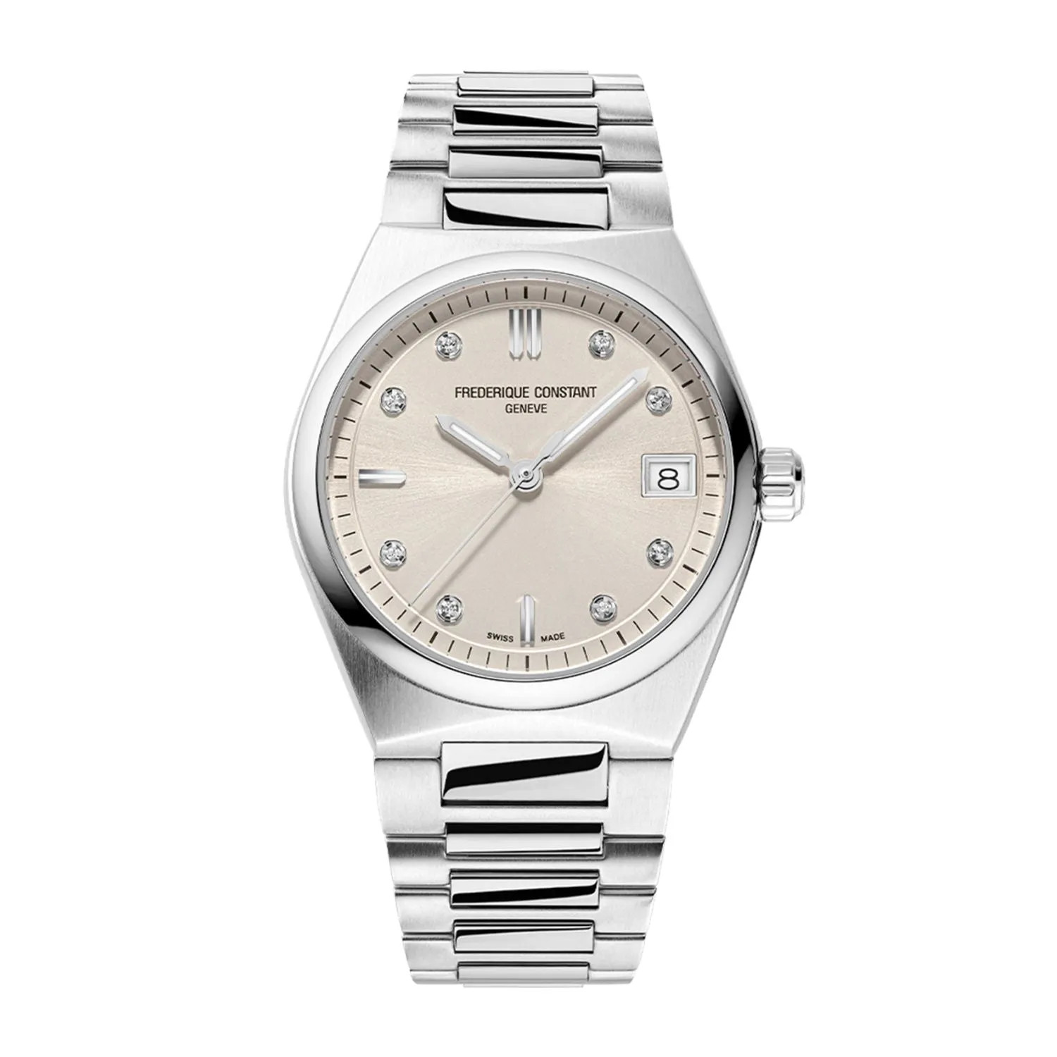 31MM FREDERIQUE CONSTANT HIGHLIFE LADY'S QUARTZ WATCH WITH GREY BRASS DATE DIAL AND DIAMOND MARKERS