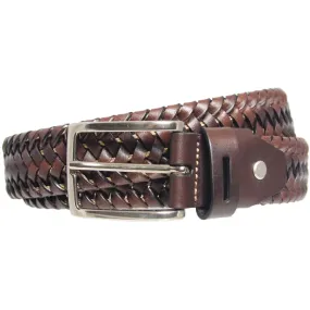 34 mm Leather Elastic Weave Belt Brown
