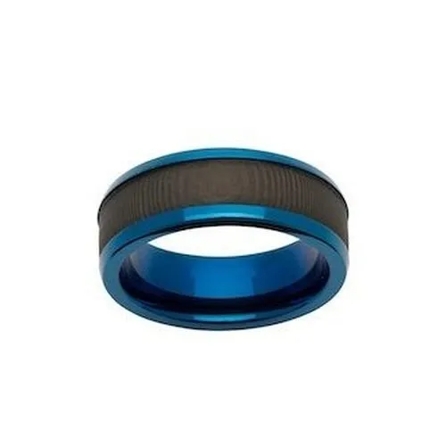 8mm Blue & Black Gents Stainless Steel Ring