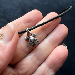 Adjustable Vegan Choker with Tiny Sterling Silver Moth Fly Insect Charm — 13" Choker with 3" Sterling Silver Extension Chain