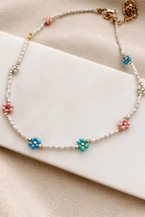 Beauty In The Blooms Beaded Choker Necklace (White/Multi)