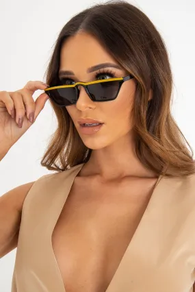 Black Mustard Stripe Small Frame Sunglasses - Nicola