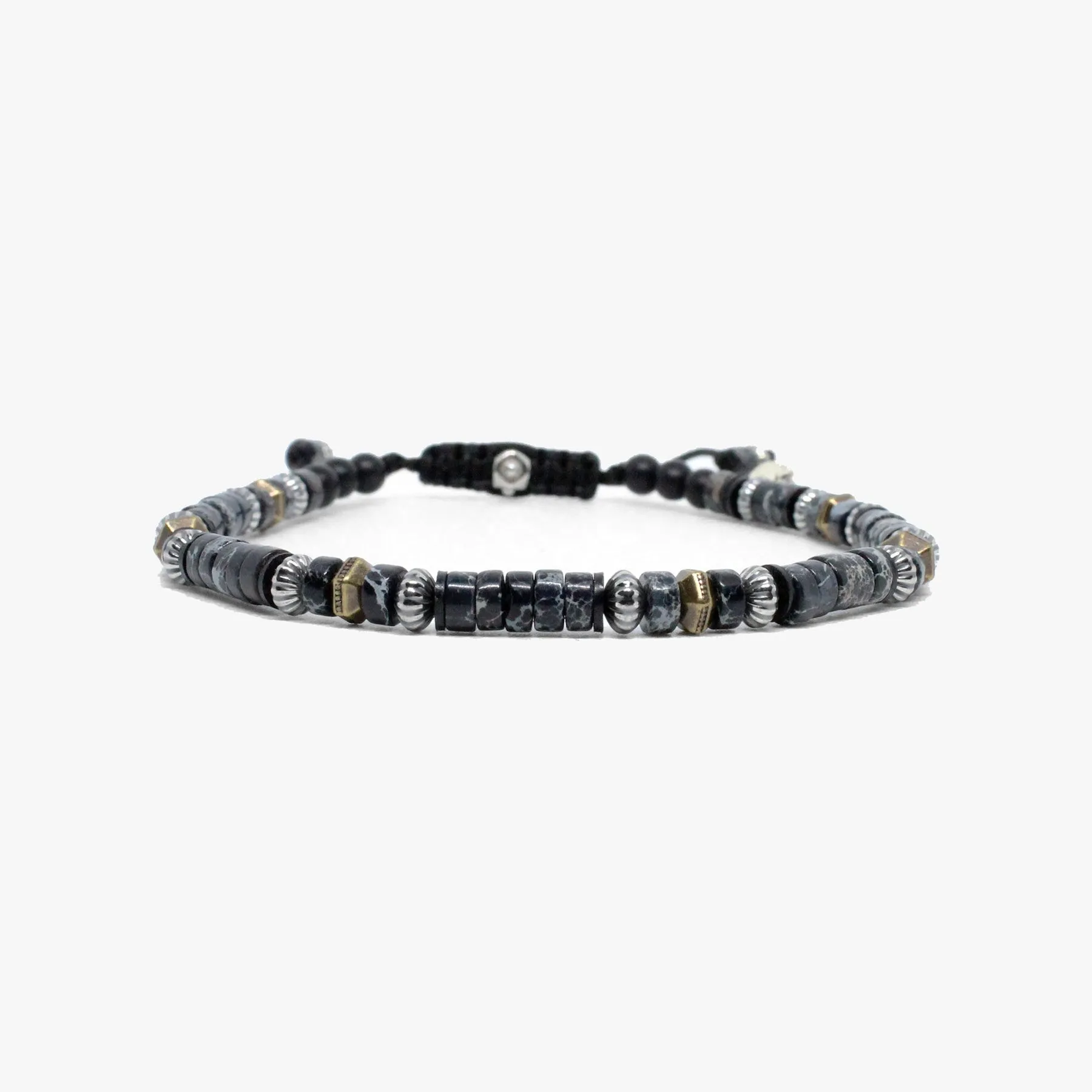 Black Sea Sediment Heishi Gemstone Brass Men's Bracelet - Medium