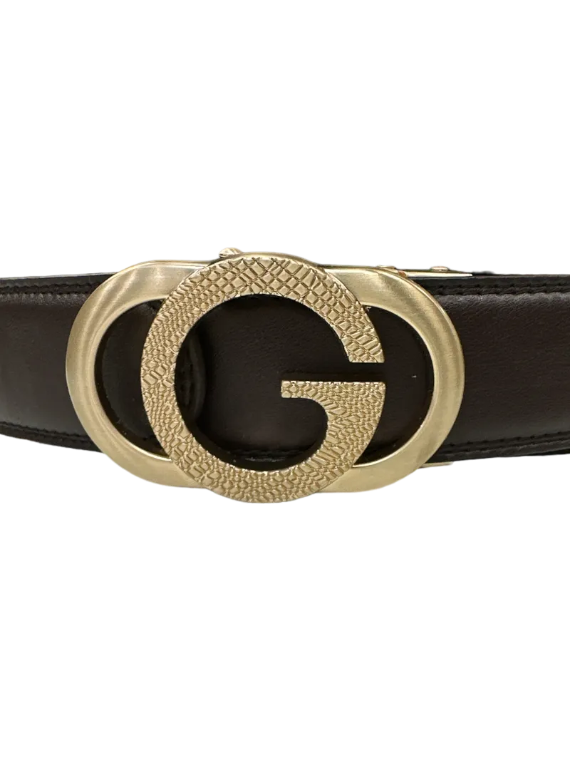 Brown Men's Gold Buckle Belt Genuine Leather Luxury Style
