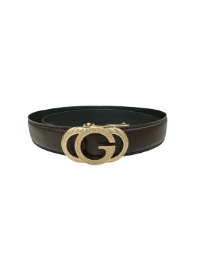 Brown Men's Gold Buckle Belt Genuine Leather Luxury Style