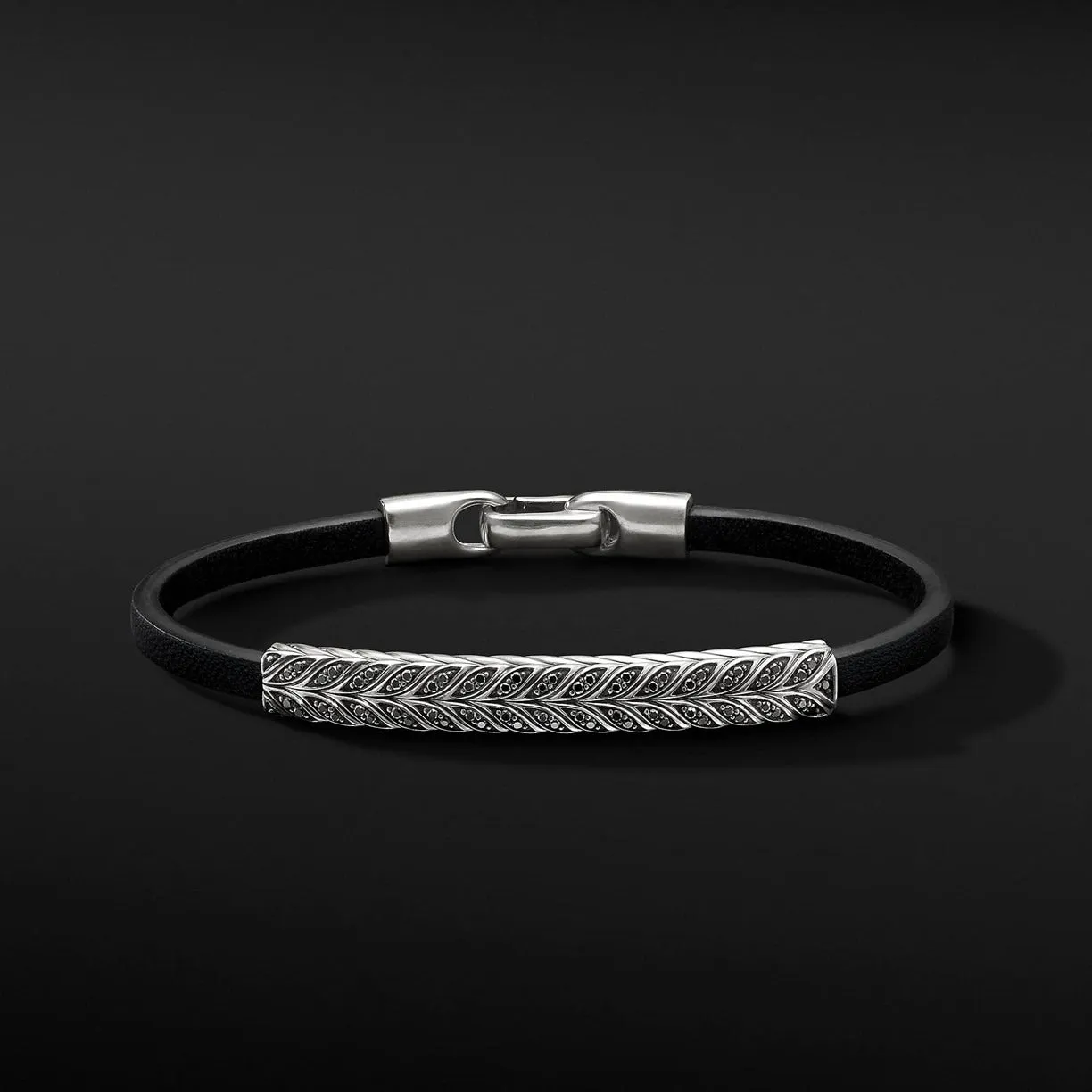 Chevron Black Leather ID Bracelet