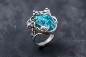 Chrysocolla Ring - Statement Boho Ring - Blue Flower Ring