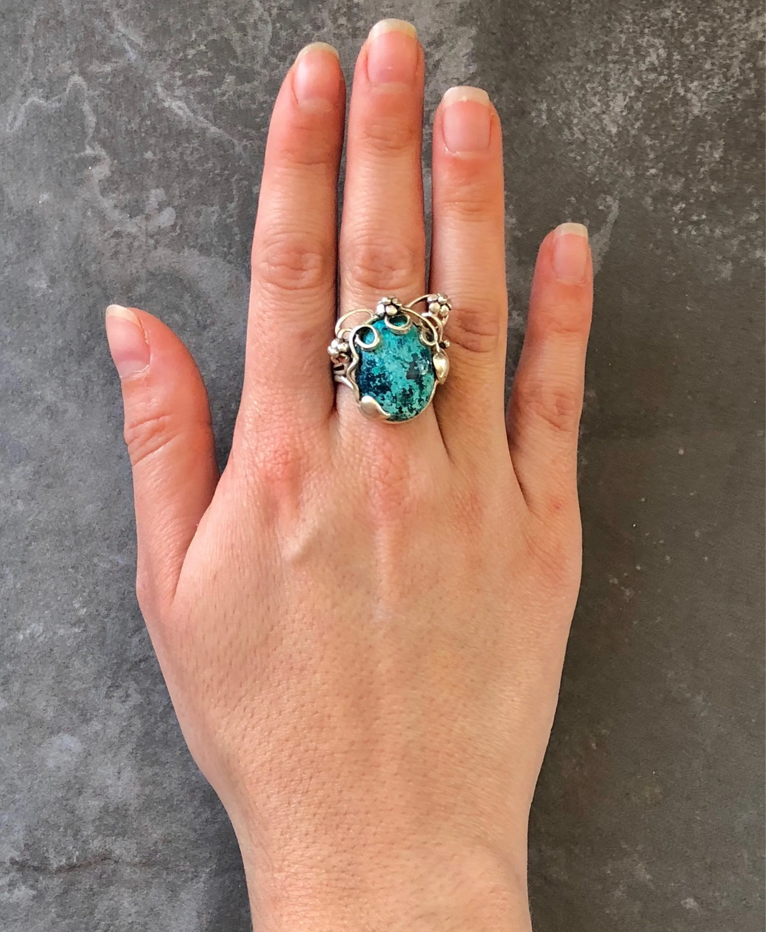 Chrysocolla Ring - Statement Boho Ring - Blue Flower Ring