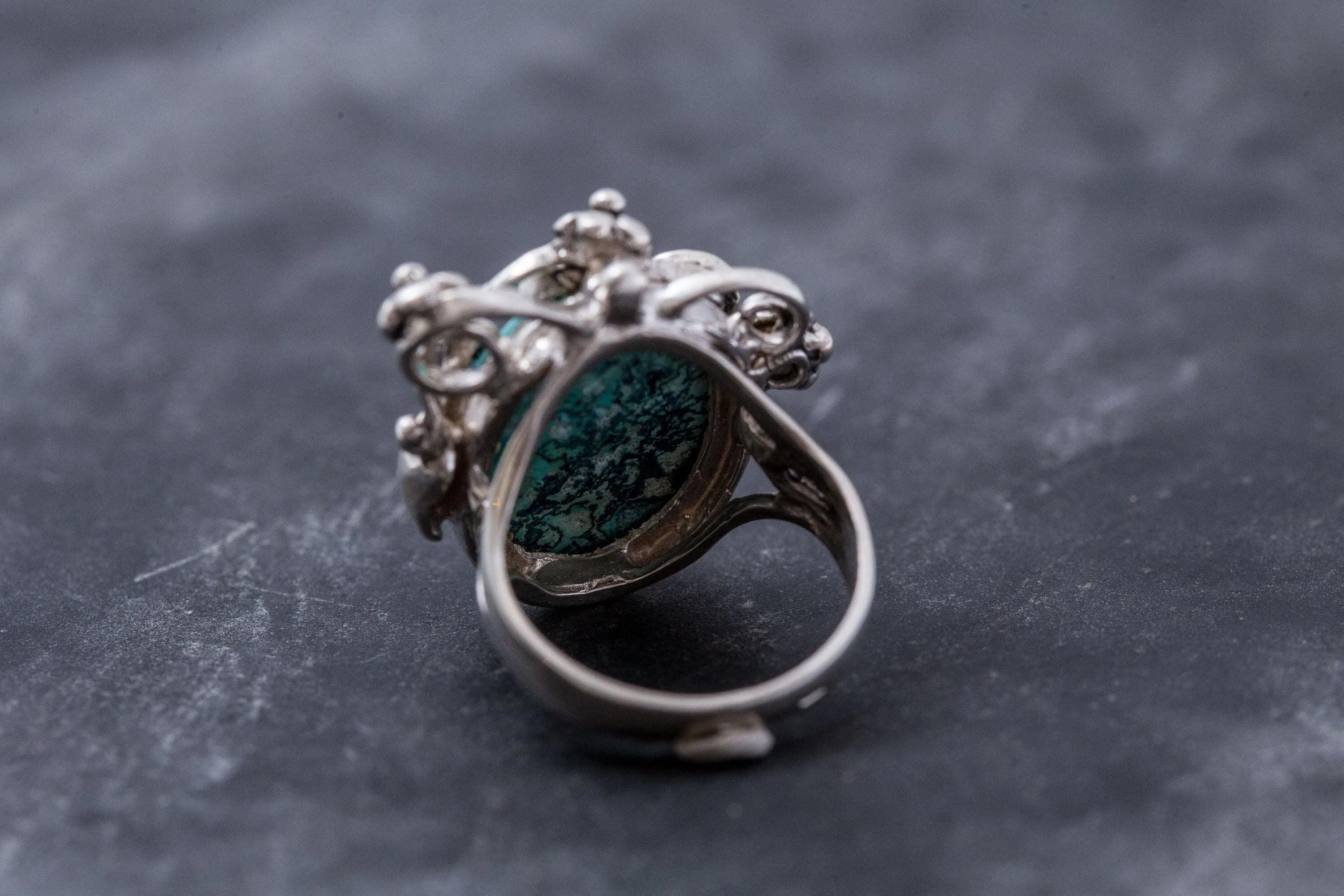 Chrysocolla Ring - Statement Boho Ring - Blue Flower Ring