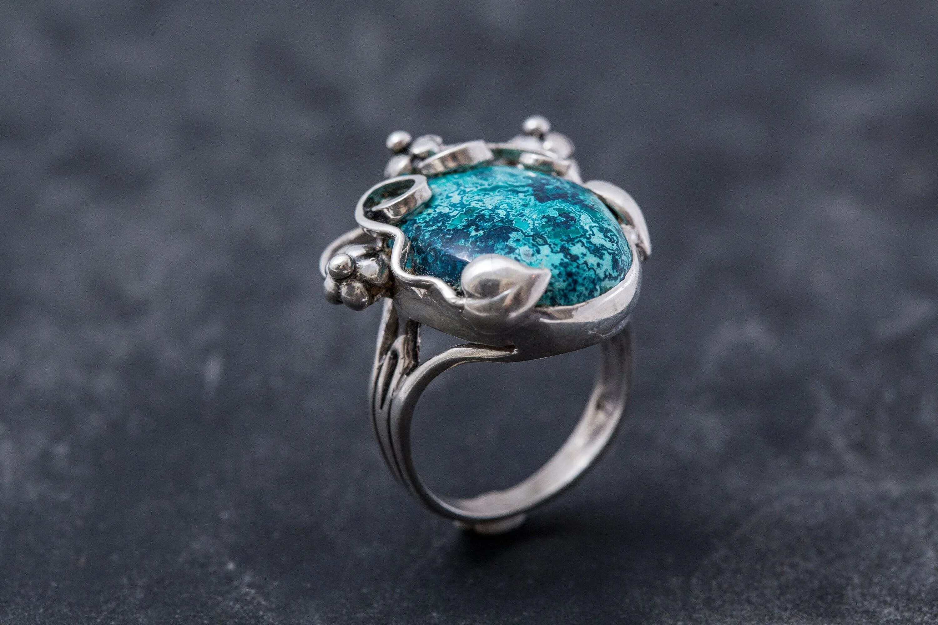 Chrysocolla Ring - Statement Boho Ring - Blue Flower Ring