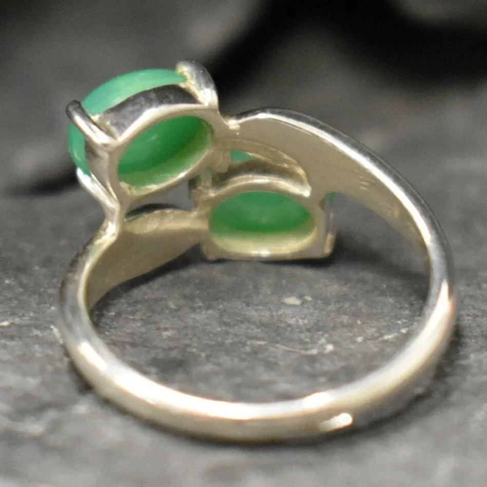 Chrysoprase Ring - Green Bypass Ring - Two Stone Ring