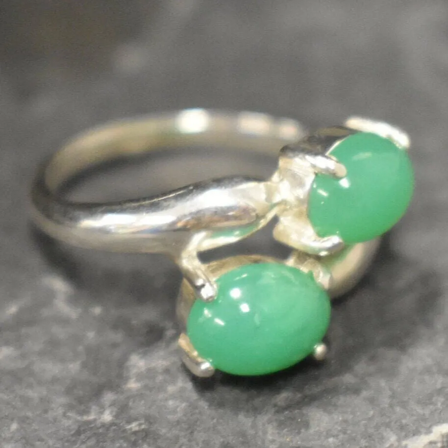 Chrysoprase Ring - Green Bypass Ring - Two Stone Ring