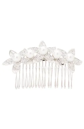 Crystal & Pearl Flower Comb