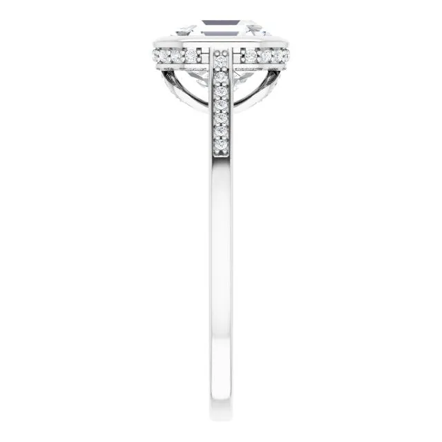 Cubic Zirconia Engagement Ring- The Adalynn (Customizable Cathedral-Bezel Asscher Cut Style with Under-halo and Shared Prong Band)