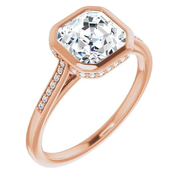 Cubic Zirconia Engagement Ring- The Adalynn (Customizable Cathedral-Bezel Asscher Cut Style with Under-halo and Shared Prong Band)