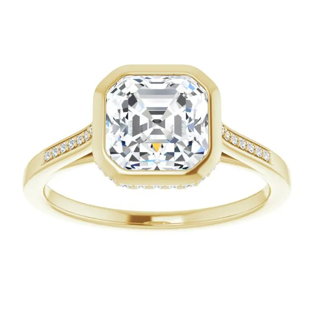 Cubic Zirconia Engagement Ring- The Adalynn (Customizable Cathedral-Bezel Asscher Cut Style with Under-halo and Shared Prong Band)