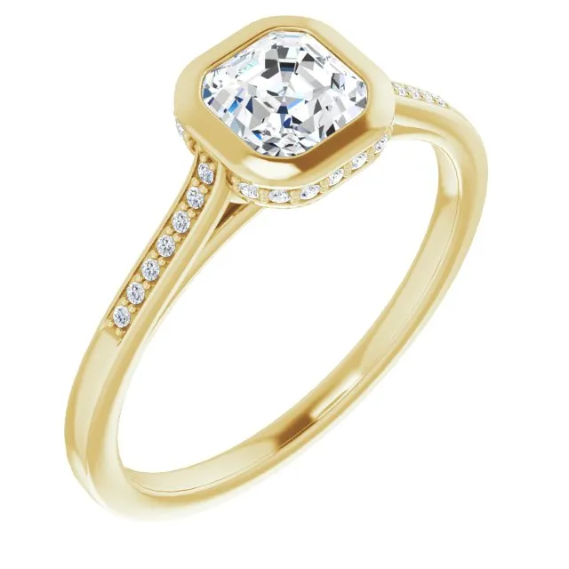 Cubic Zirconia Engagement Ring- The Adalynn (Customizable Cathedral-Bezel Asscher Cut Style with Under-halo and Shared Prong Band)