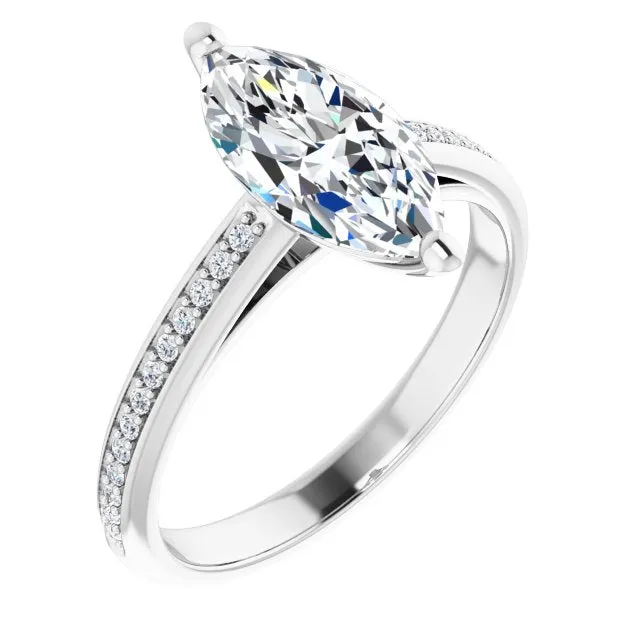 Cubic Zirconia Engagement Ring- The Ahimsa (Customizable Cathedral-set Marquise Cut Style with Shared Prong Band)