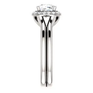 Cubic Zirconia Engagement Ring- The Bebi (Customizable Cathedral-Halo Cushion Cut Design with Wide Split Band)