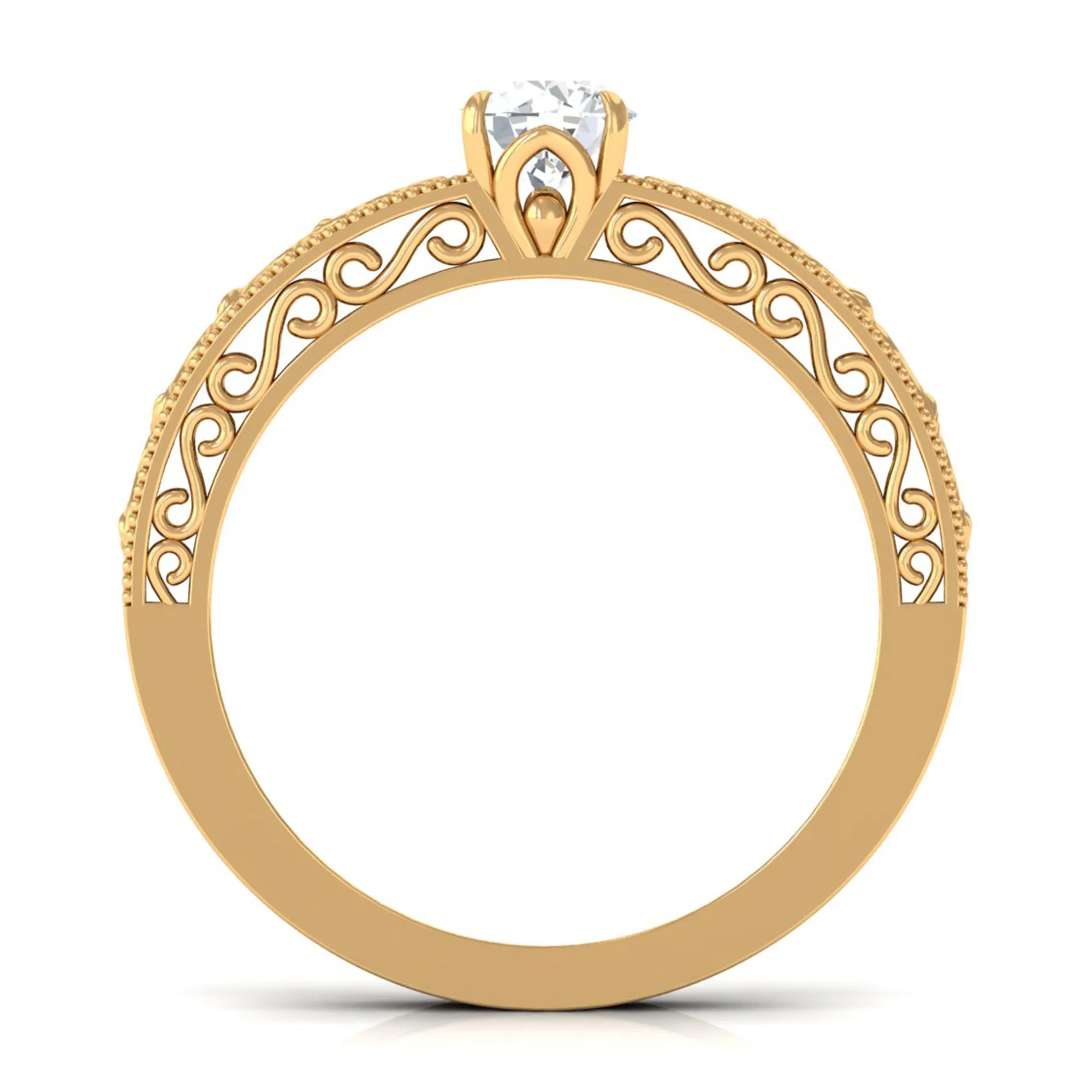 Cubic Zirconia Solitaire Vintage Inspired Filigree Ring in Claw Setting