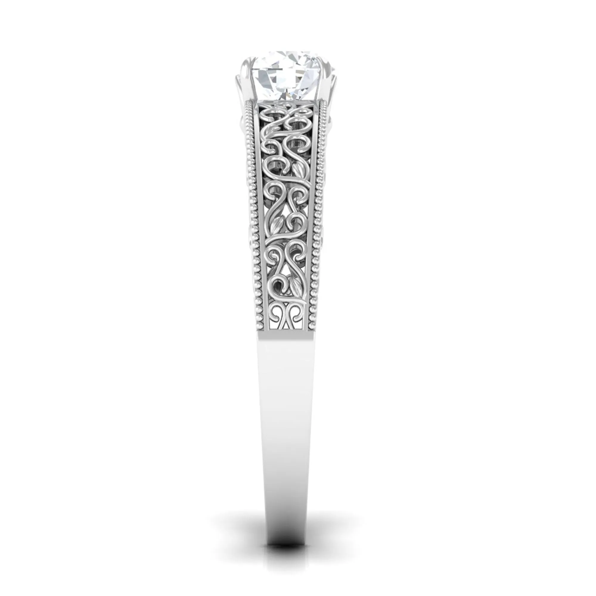 Cubic Zirconia Solitaire Vintage Inspired Filigree Ring in Claw Setting