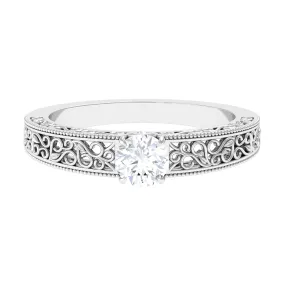 Cubic Zirconia Solitaire Vintage Inspired Filigree Ring in Claw Setting