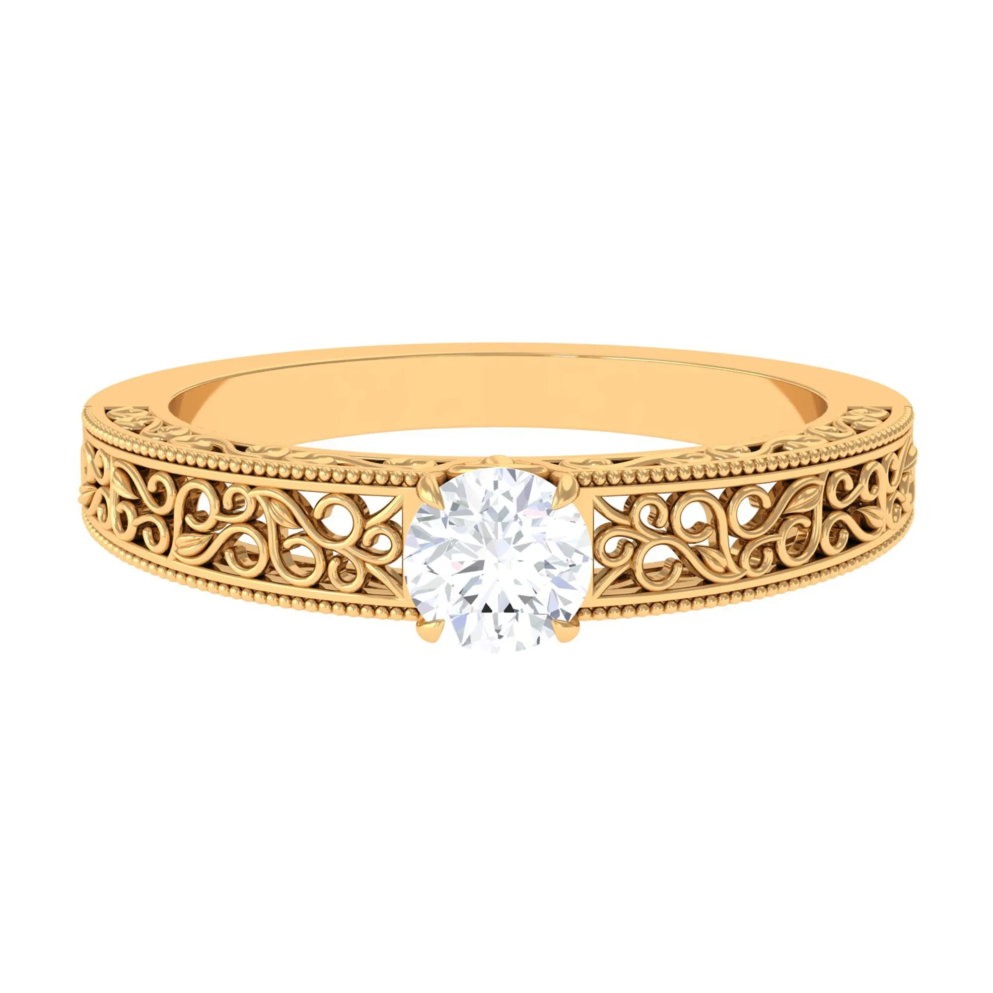 Cubic Zirconia Solitaire Vintage Inspired Filigree Ring in Claw Setting