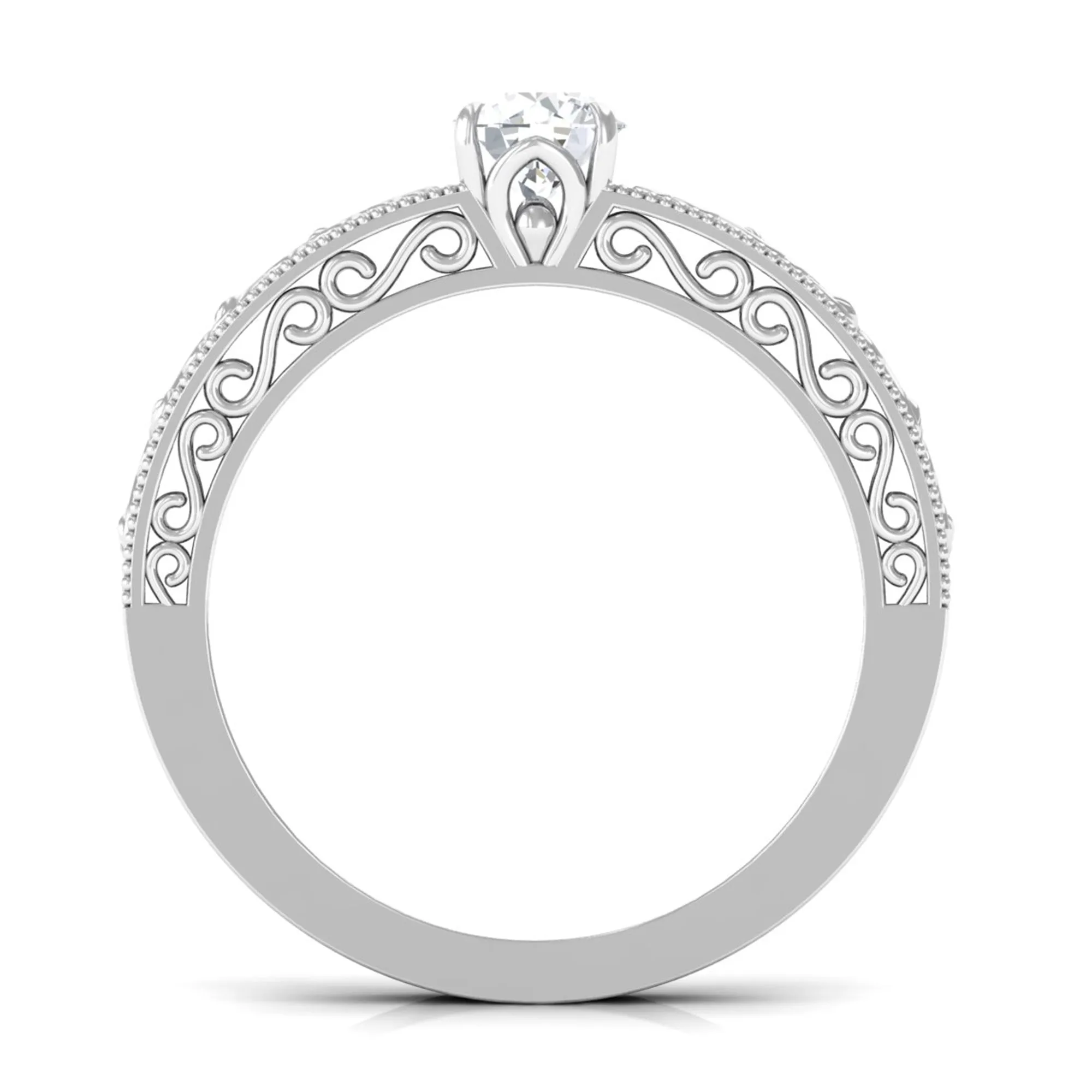 Cubic Zirconia Solitaire Vintage Inspired Filigree Ring in Claw Setting