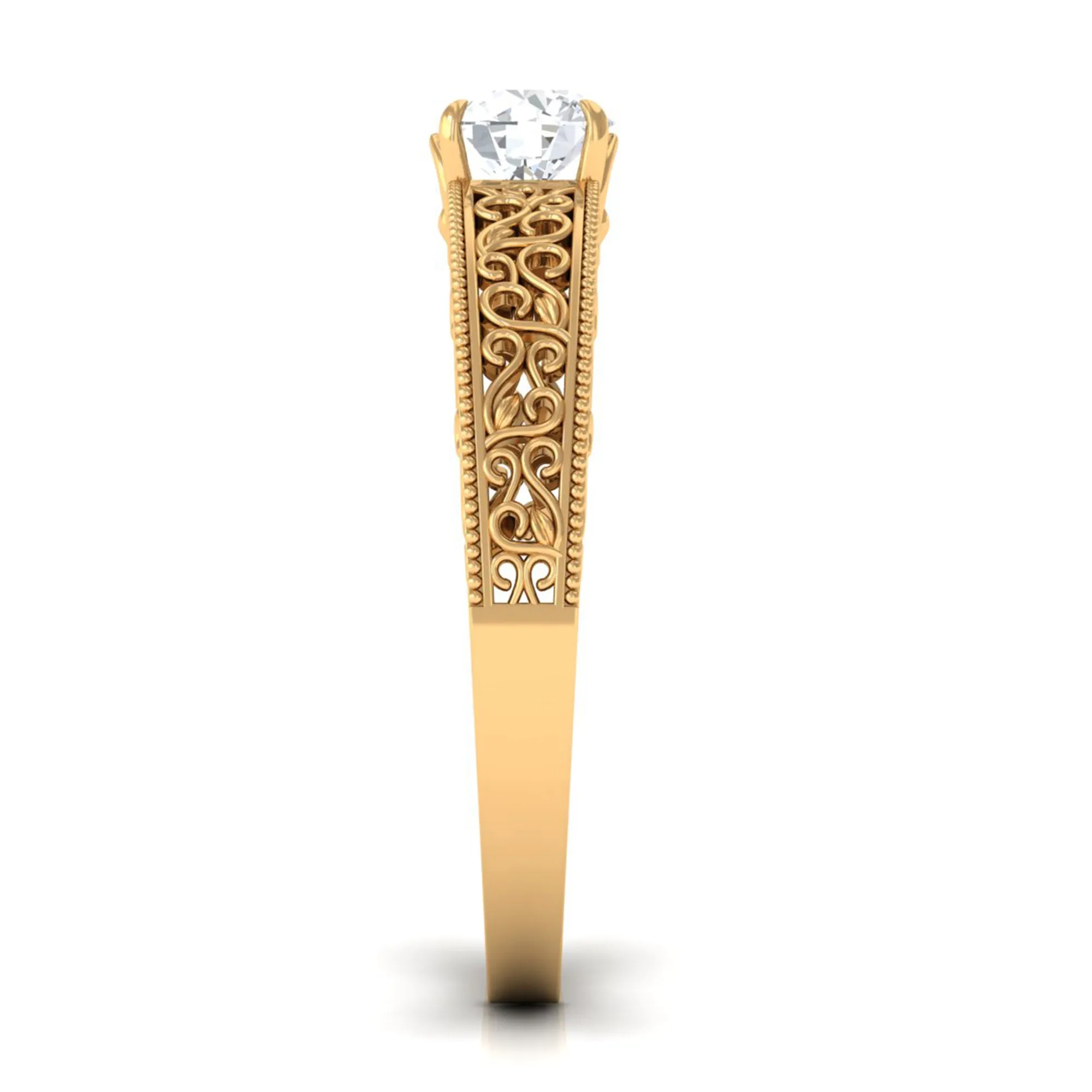 Cubic Zirconia Solitaire Vintage Inspired Filigree Ring in Claw Setting