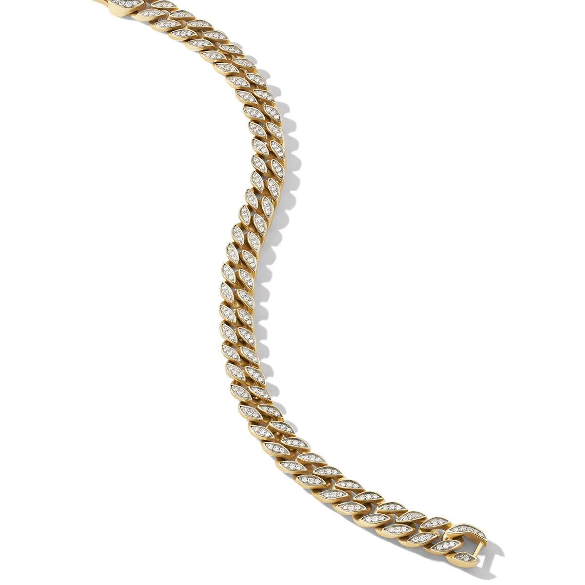 Curb Chain Bracelet in 18K Yellow Gold with Pave Diamonds